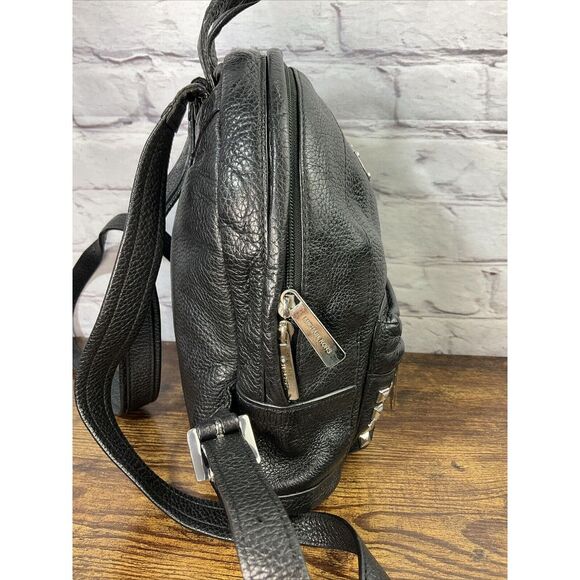 Michael Kors Black Pebble Leather Silver Studded Backpack Purse Shoulder Bag - Picture 4 of 5